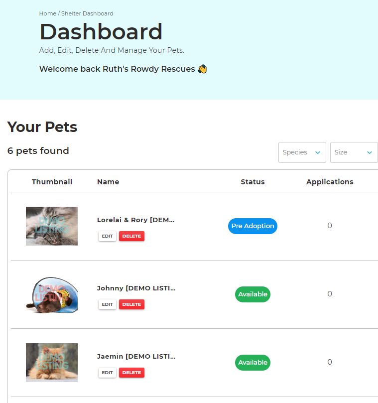 applications on dashboard
