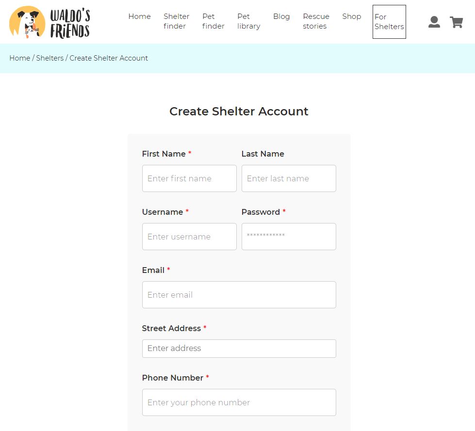 create a shelter account