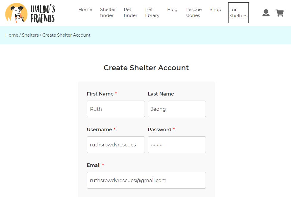 create shelter account