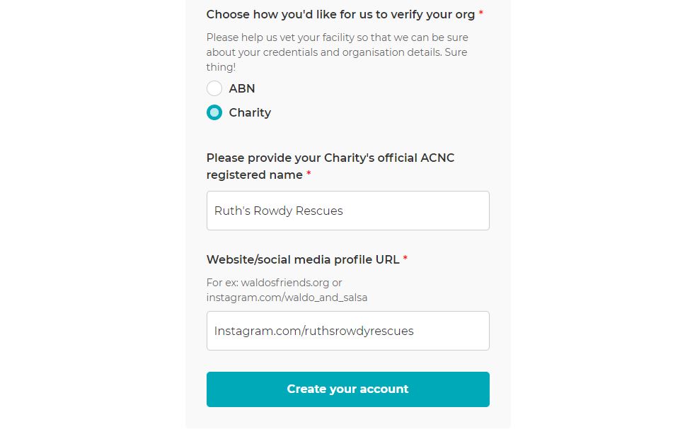 create your account button